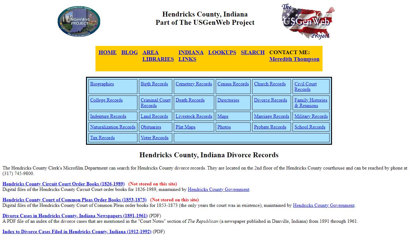 Hendricks County, Indiana genealogy - Divorce Records