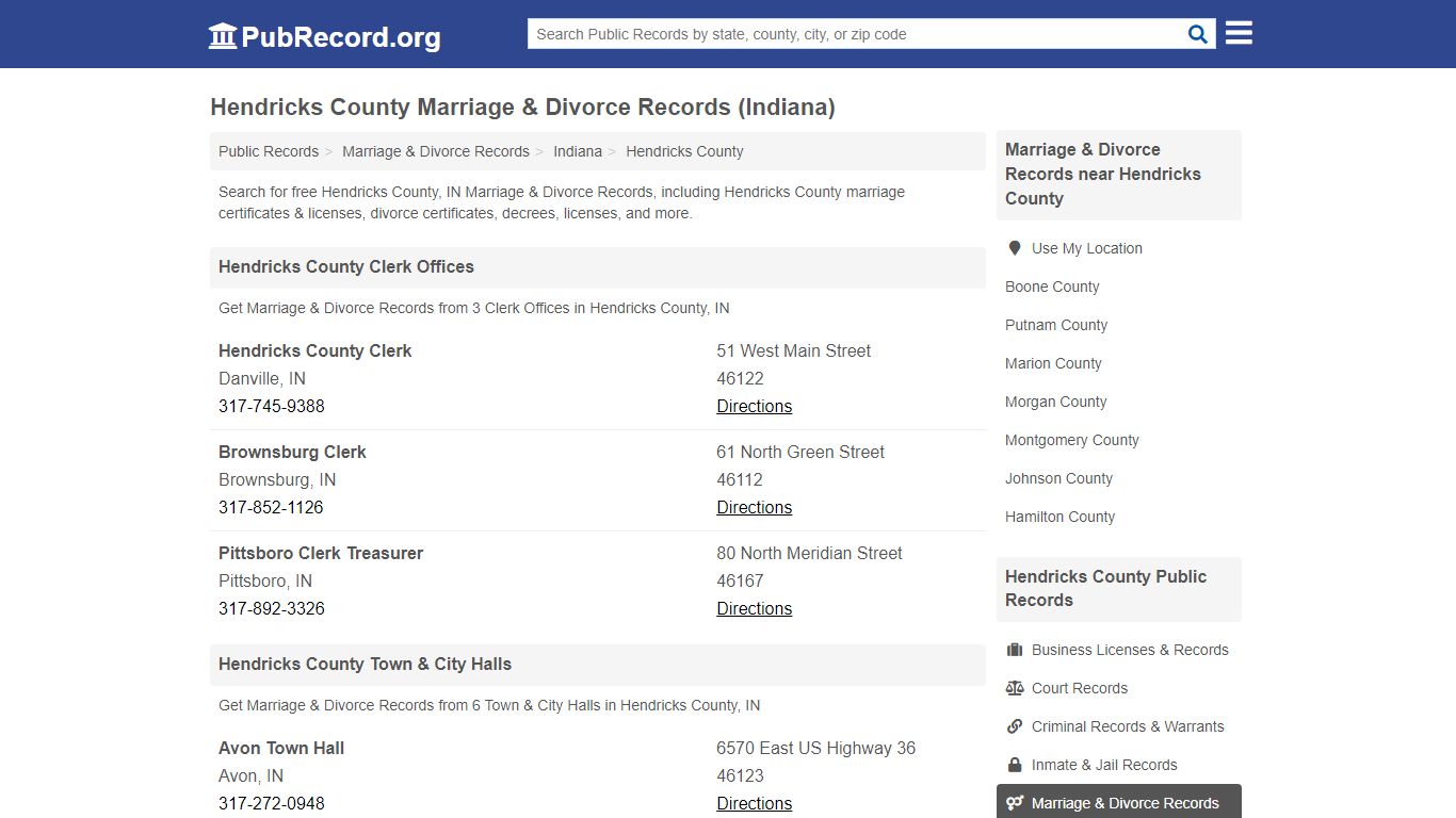 Hendricks County Marriage & Divorce Records (Indiana)