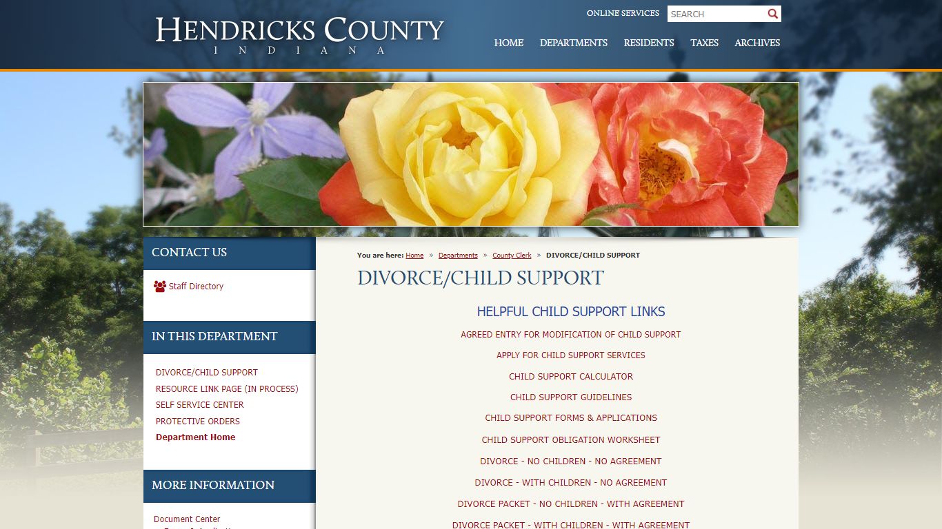 DIVORCE/CHILD SUPPORT / Hendricks County, IN