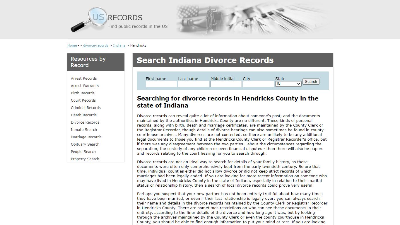 Search Divorce Records Hendricks Indiana | US Records